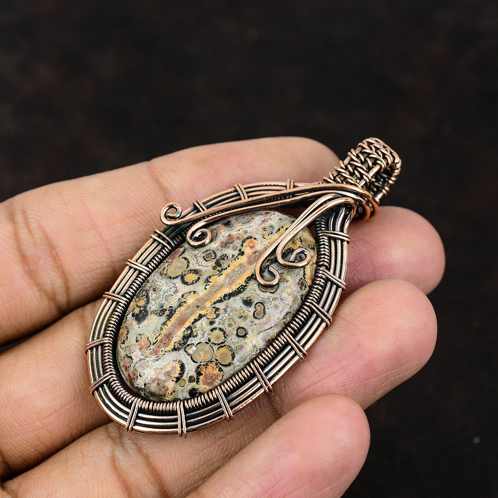 Ocean Jasper Gemstone Jewelry Copper Gift For Love Wire Wrapped Pendant 2.52″