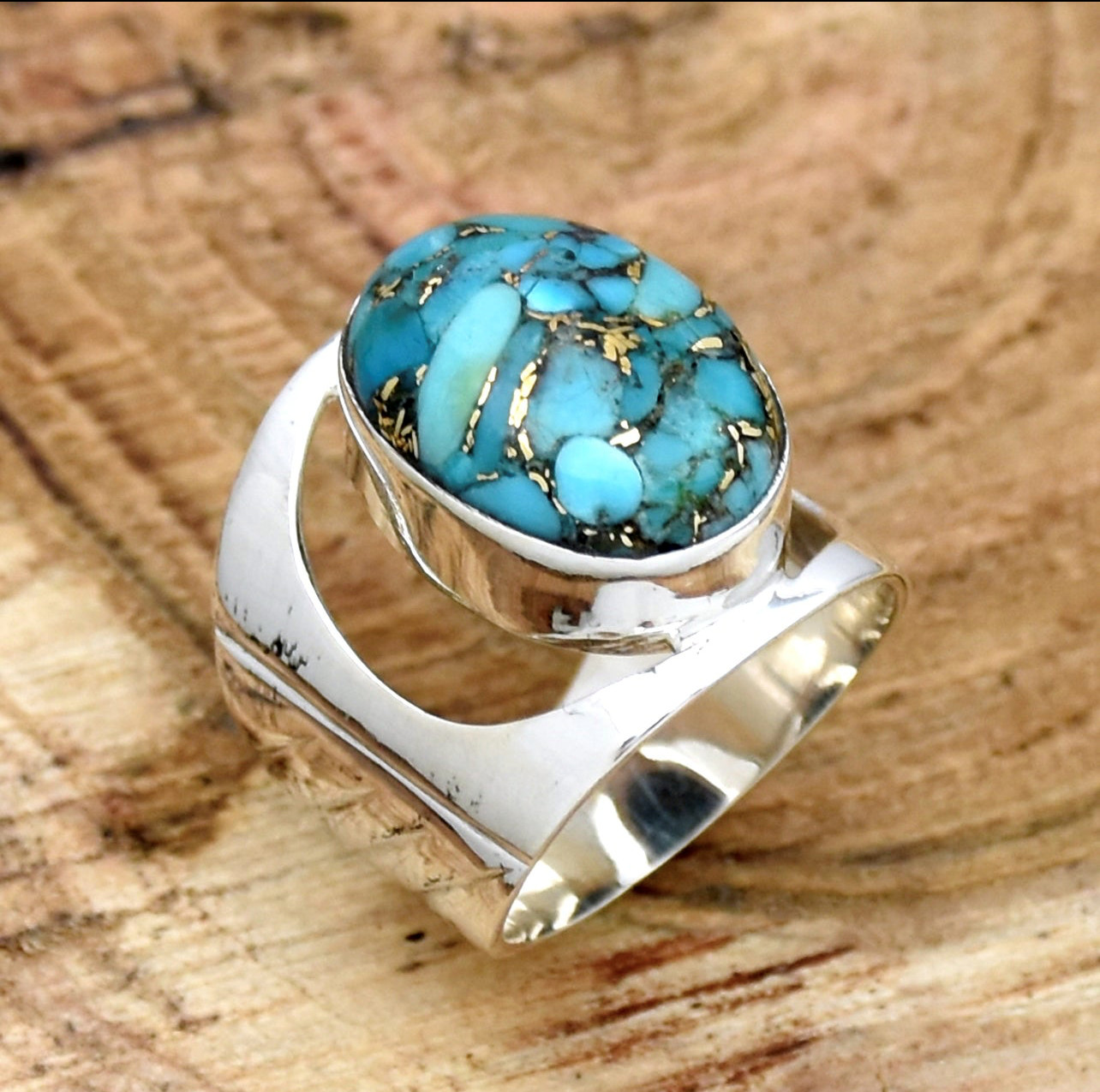 Blue Copper Turquoise Gemstone 925Sterling Silver Beautiful Ring All Size SR1284