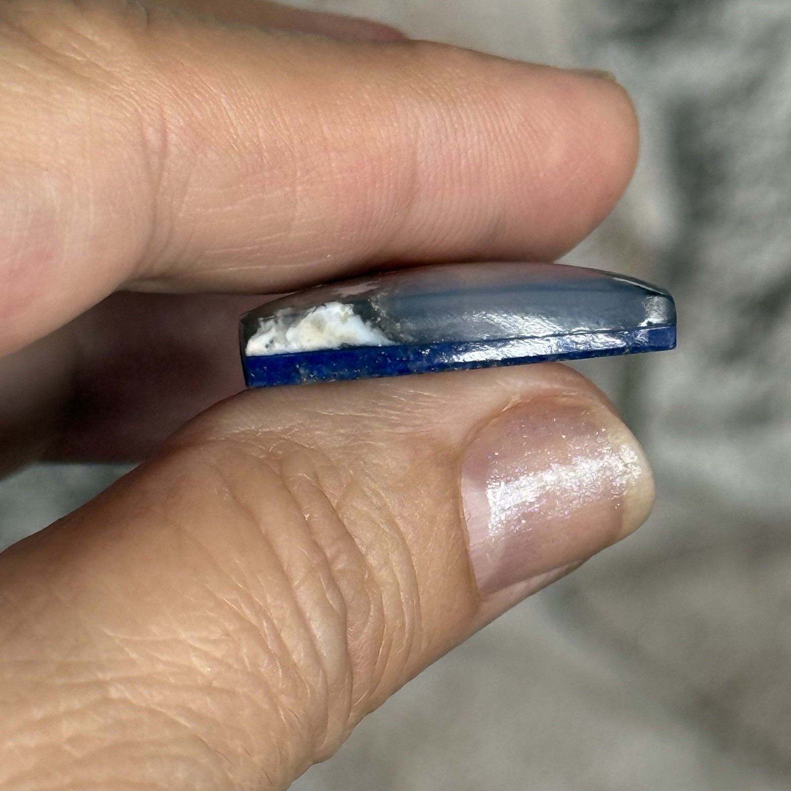 45.4ct 38x26x6mm Flower Plume Agate And Lapis Lazuli Doublet Cabochon Gem