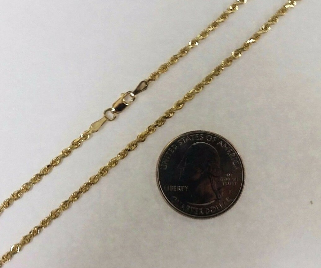 10K Solid Yellow Gold Rope Chain Necklace for Men Women 1.5MM~9MM / 16″~30″