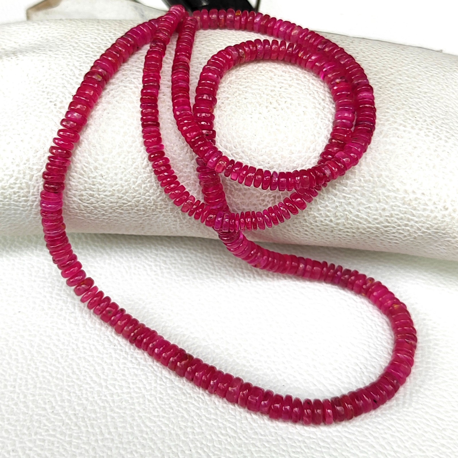 Natural Myanmar Ruby 3.5-5mm Heishi Smooth Beads Strand 23″ Genuine Burma Gems