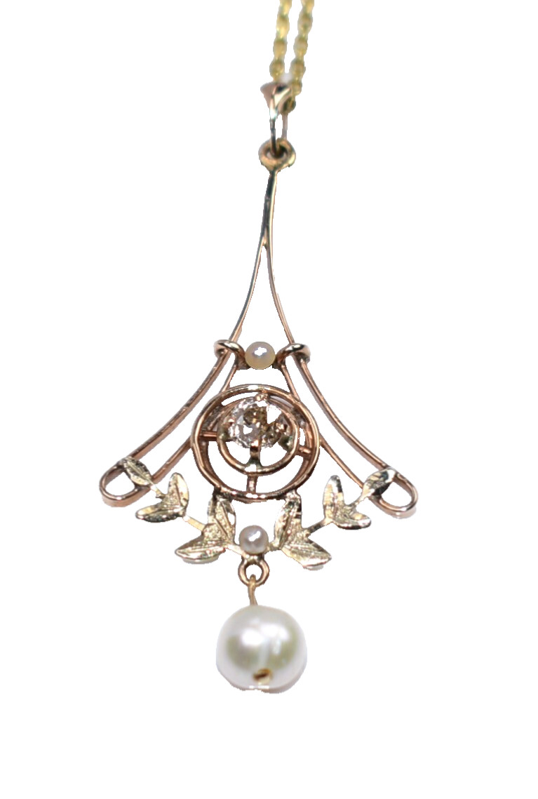STUNNING Antique Edwardian 10KT Gold *GENUINE DIAMOND & PEARLS* Pendant!