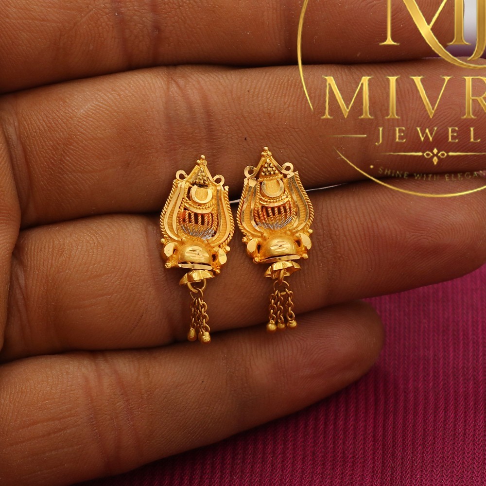 22K Seal Gold Earrings 2.6cm Elegant Women Jewelry Hypoallergenic Nickel Free