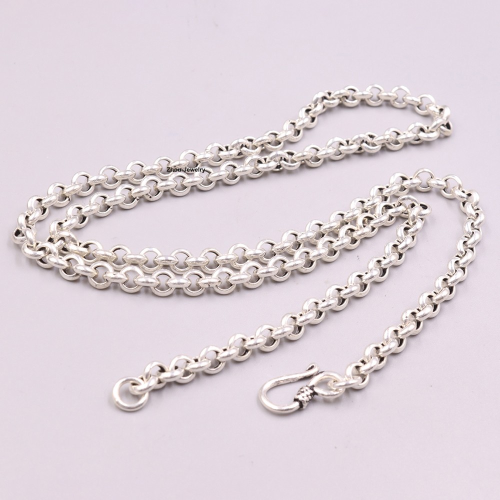 Solid 925 Sterling Silver 5.5mm Rolo Link Chain Necklace 30-32g 23.6inch For Men