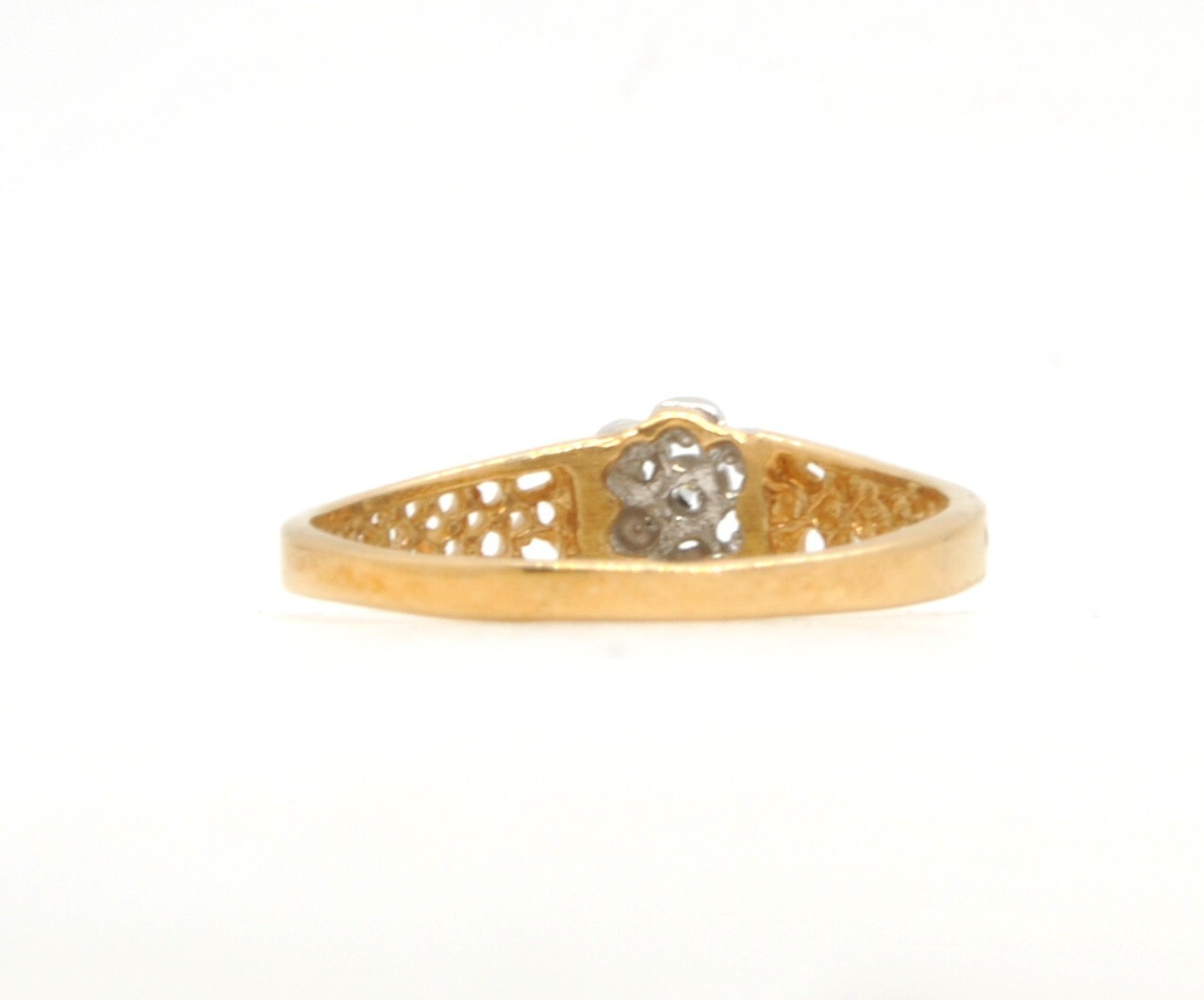 10k Yellow Gold Estate Right Hand Ring Size 5-1/2 Flower Floral Diamond Accents