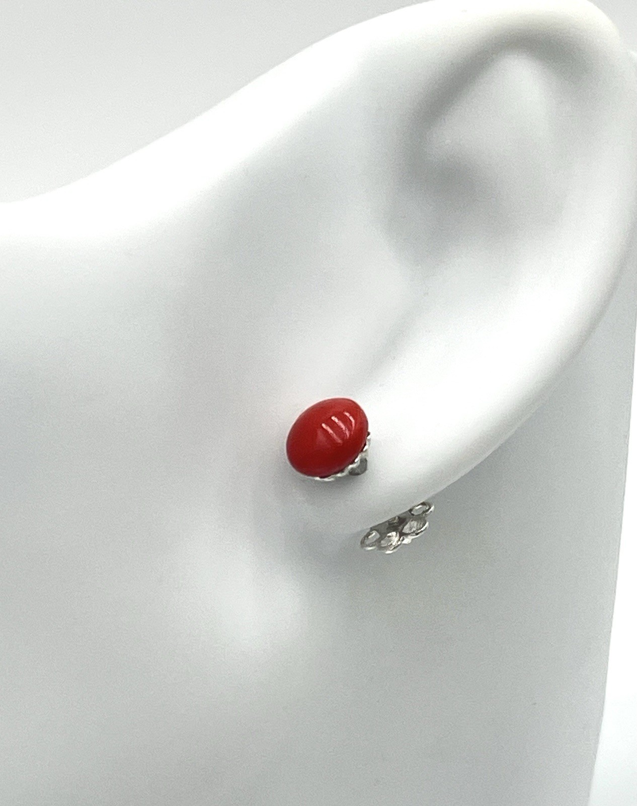 Mediterranean Red Coral Earrings 8mm 925 Silver – Elegant Buttons Women