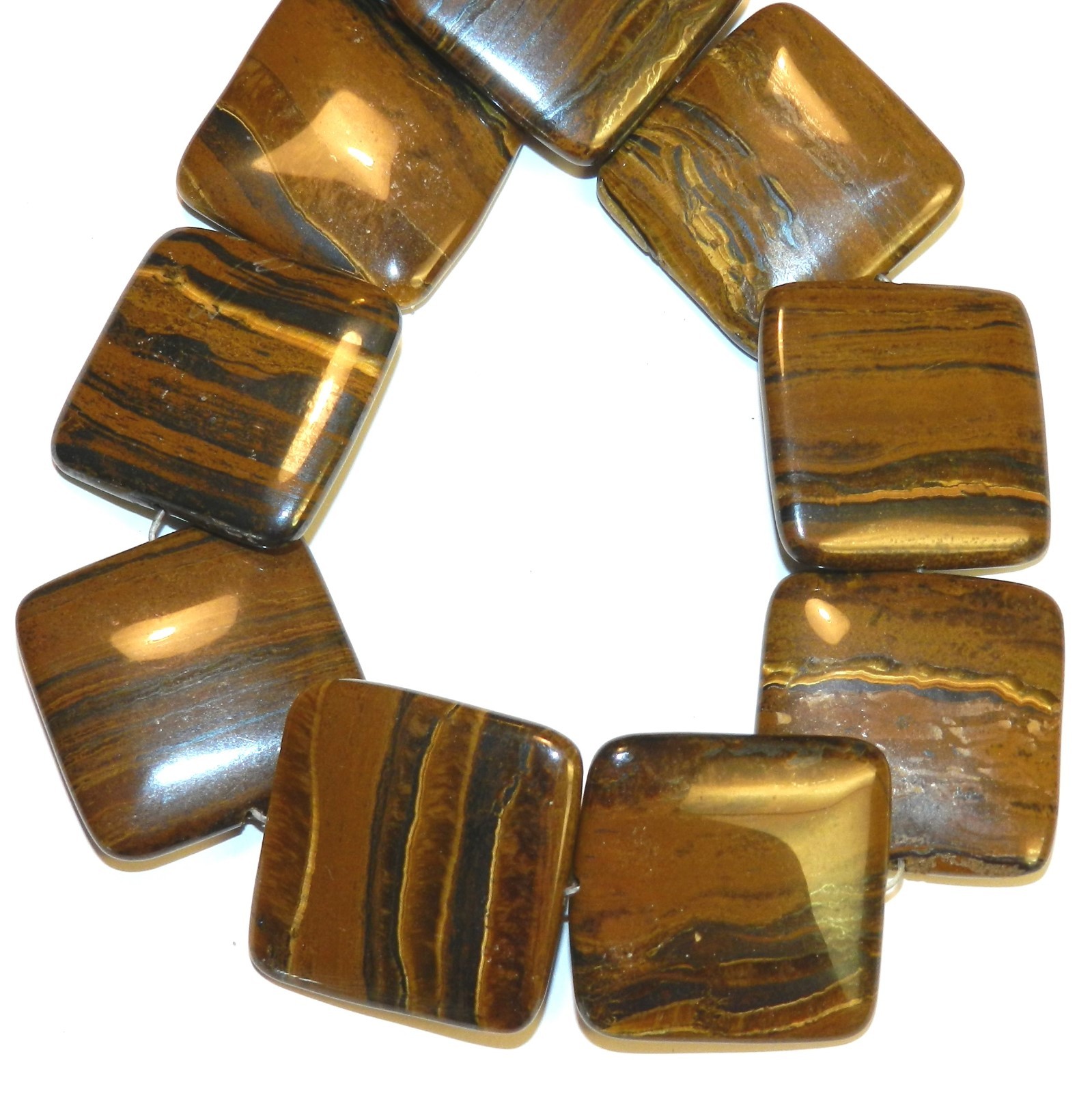 NG2533 Golden Brown 30mm Flat Square Tiger Iron Gemstone Focal Beads 15″