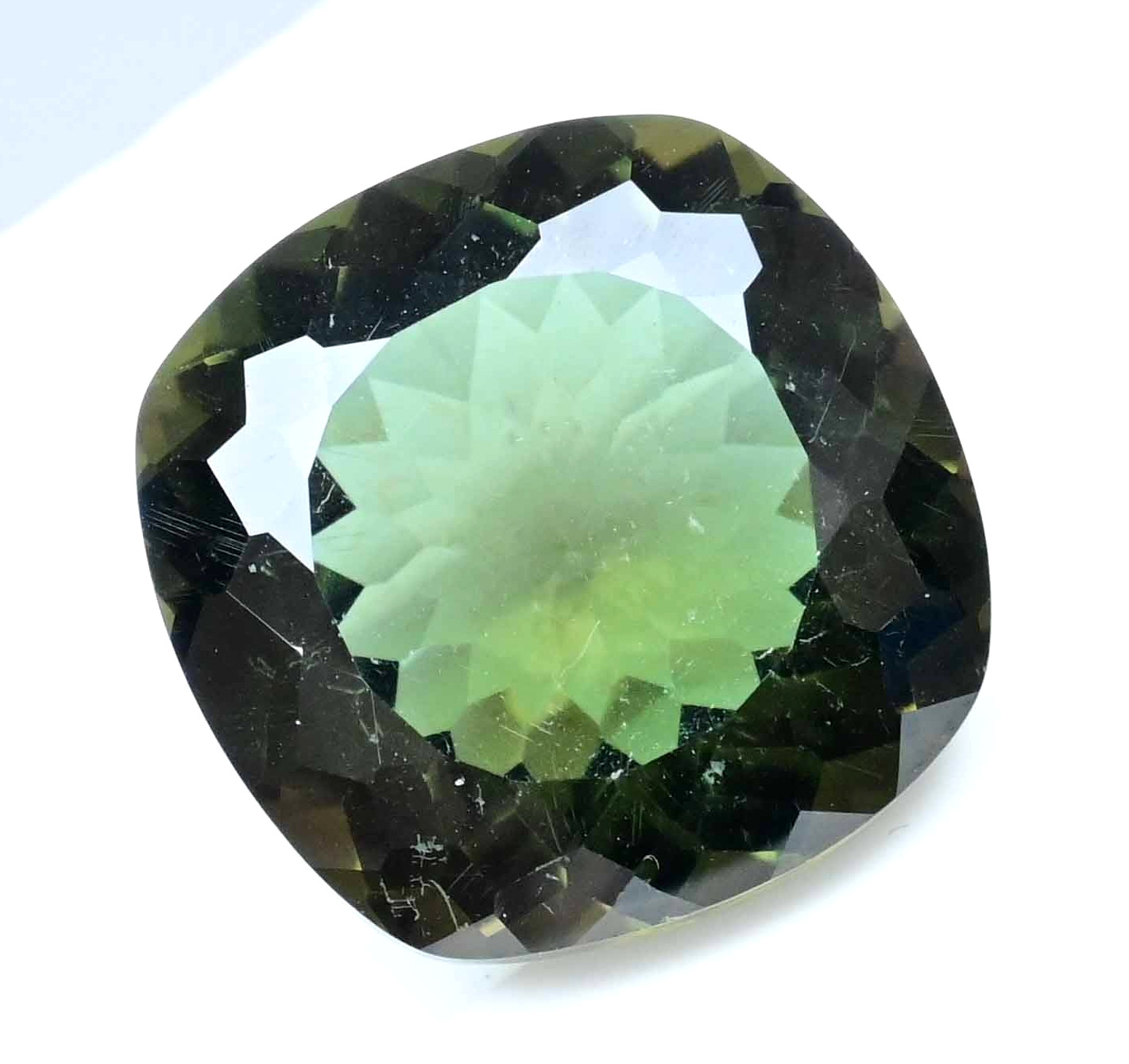 Stunning Natural Greenish Moldavite 25.05 Ct Cushion Cut Certified Rare Gemstone
