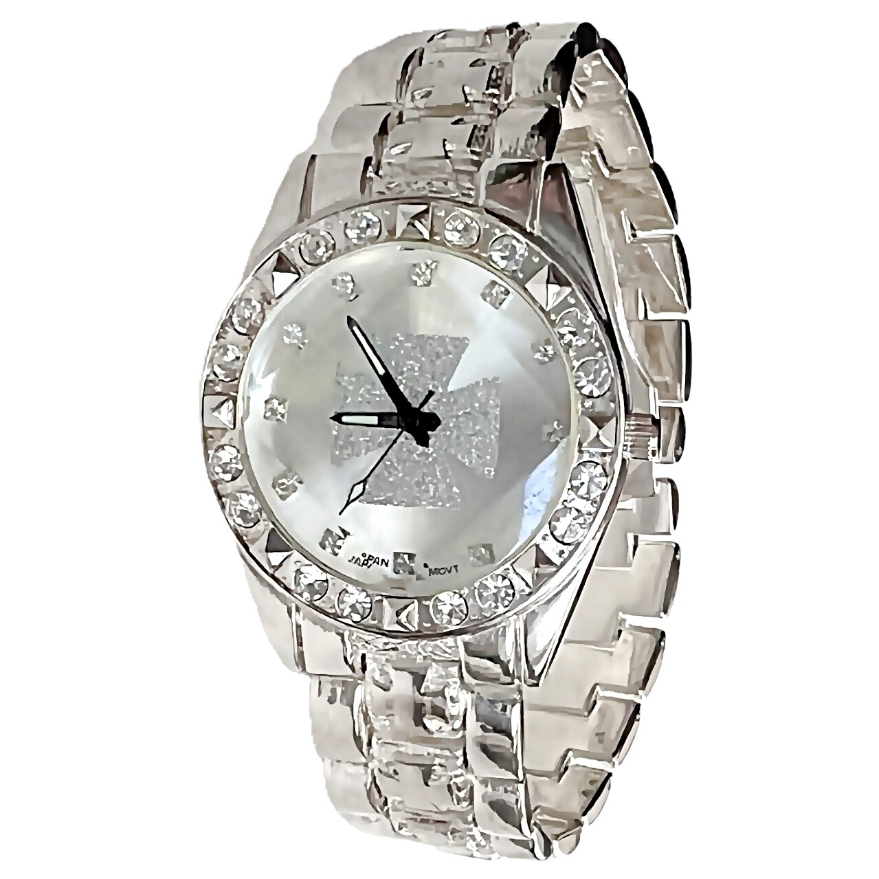 Mens Knights Templar Iron Celtic Maltese Cross Silver Dial Watch CZ Silver Tone