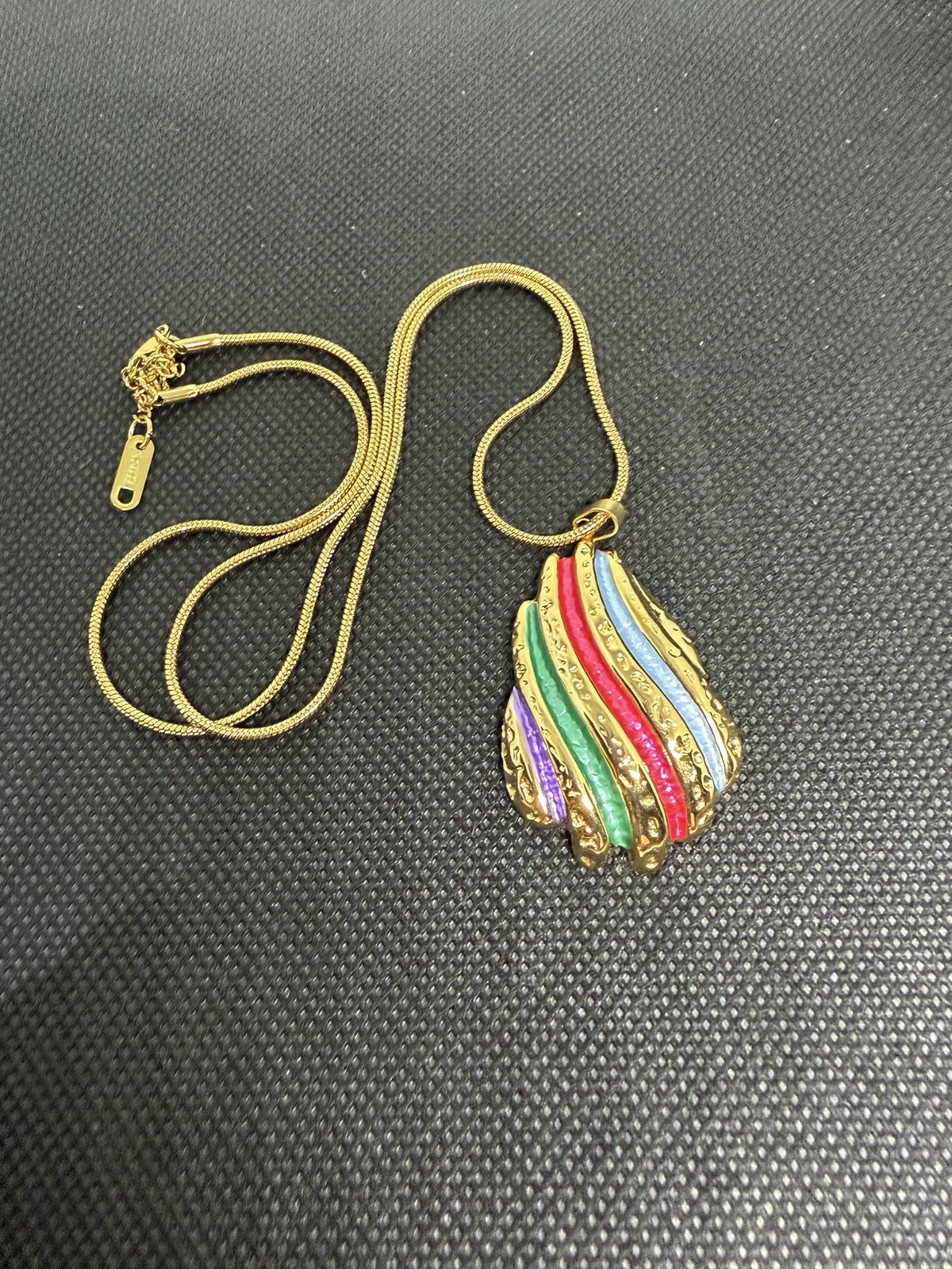 18K Gold Plated Multicolor Enamel Shell Pendant Necklace Snake Chain