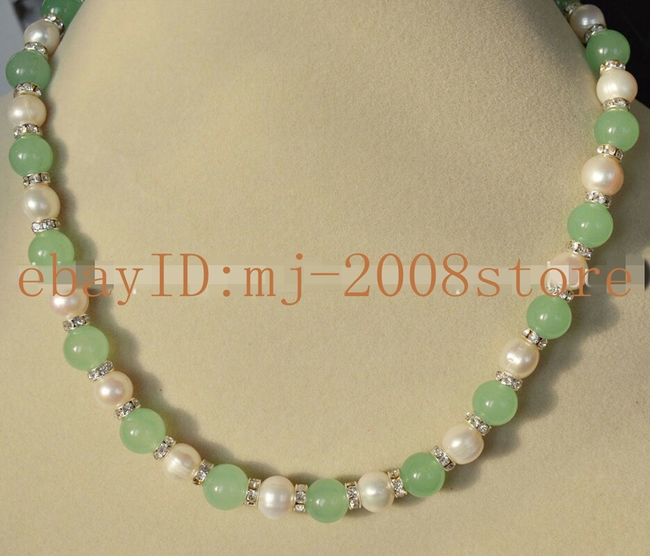 Long 16″18″ 20″ 22″ 24″ 8MM Green Jade /7-8MM White Pearl Necklace