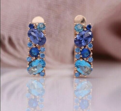 2.50Ct Oval Cut Tanzanite And Topaz Huggie Women’s Earrings 14K Rose Gold Finish
