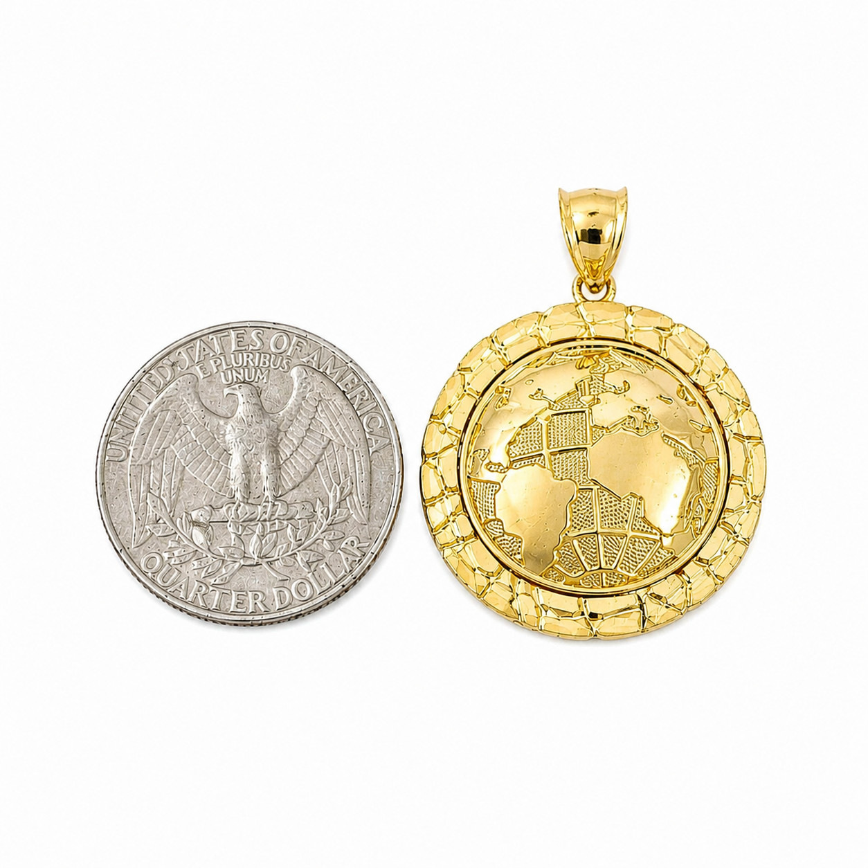 10K Yellow Gold Round World Map Pendant Globe Charm 1.5″ Unisex Jewelry