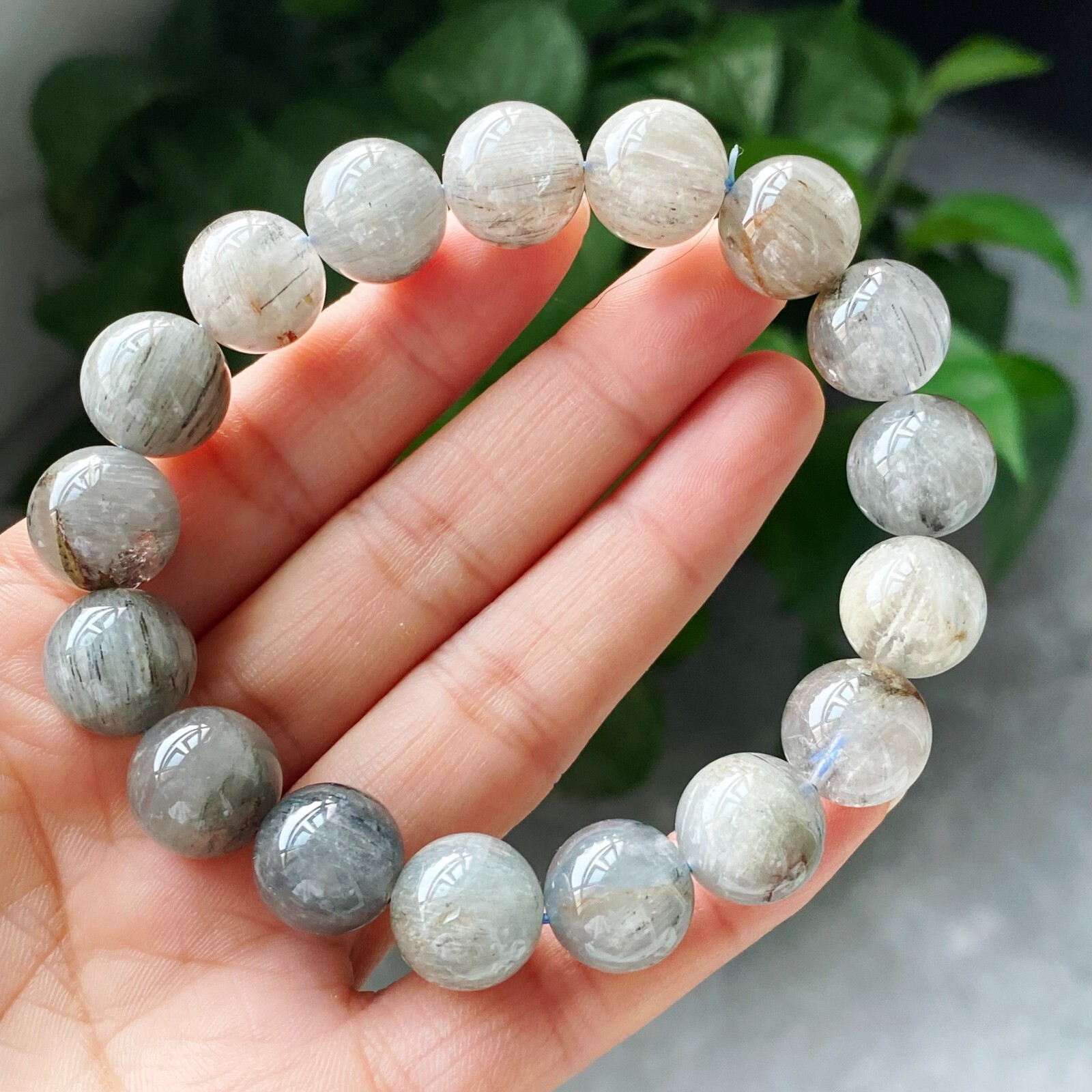 12.4-12.9mm Natural Blue Rutilated Quartz Crystal Beads Bracelet AAAA B967