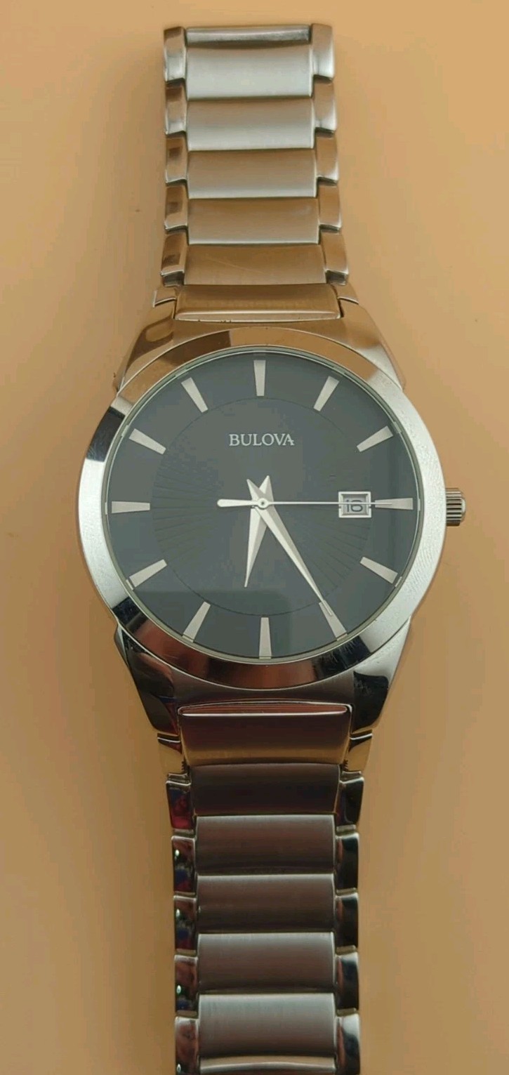 Bulova 96B149 Mens Stainless Steel Watch Black Dial Original Packaging & Parts