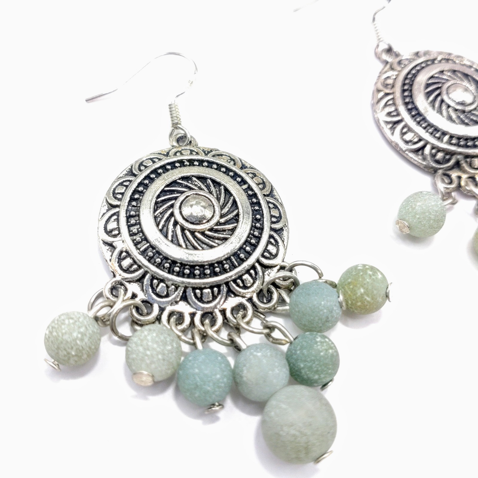 Gemstone Earrings Dangle Drop Beaded Crystal Boho Sterling Silver Hooks Handmade