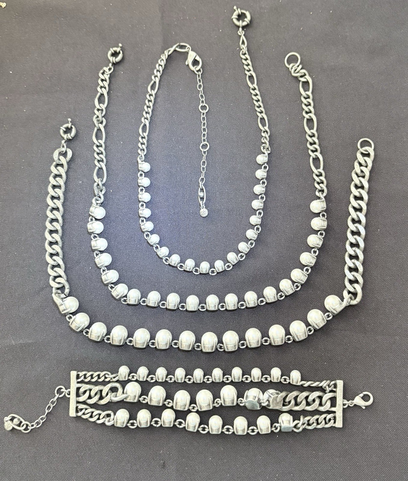 Cabi Multiple Strand Necklace Bracelet Pearl Gunmetal Tone Versatile Heavy duty