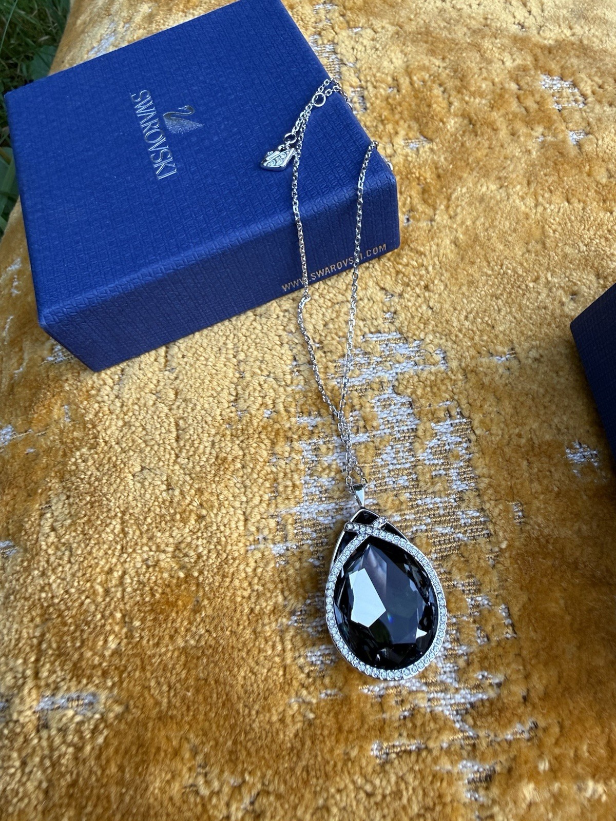 Swarovski Sage Silvernight Crystal Tear Drop-Shaped Pendant Necklace With Box