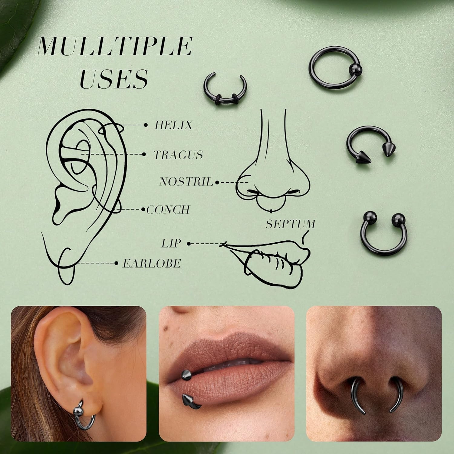 Septum Rings Surgical Stianless Steel 2G 4G 6G 8G 10G 12G 14G Septum ing Kit …