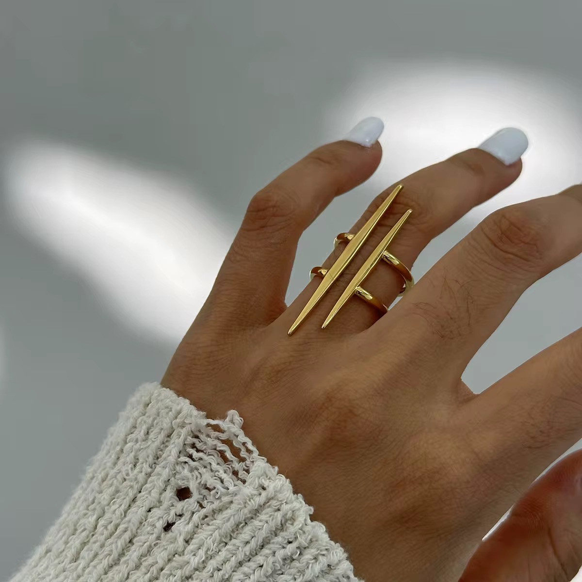 14k Gold Plate Statement Ring Sz 7 Adjustable Ring. Modern Art Deco