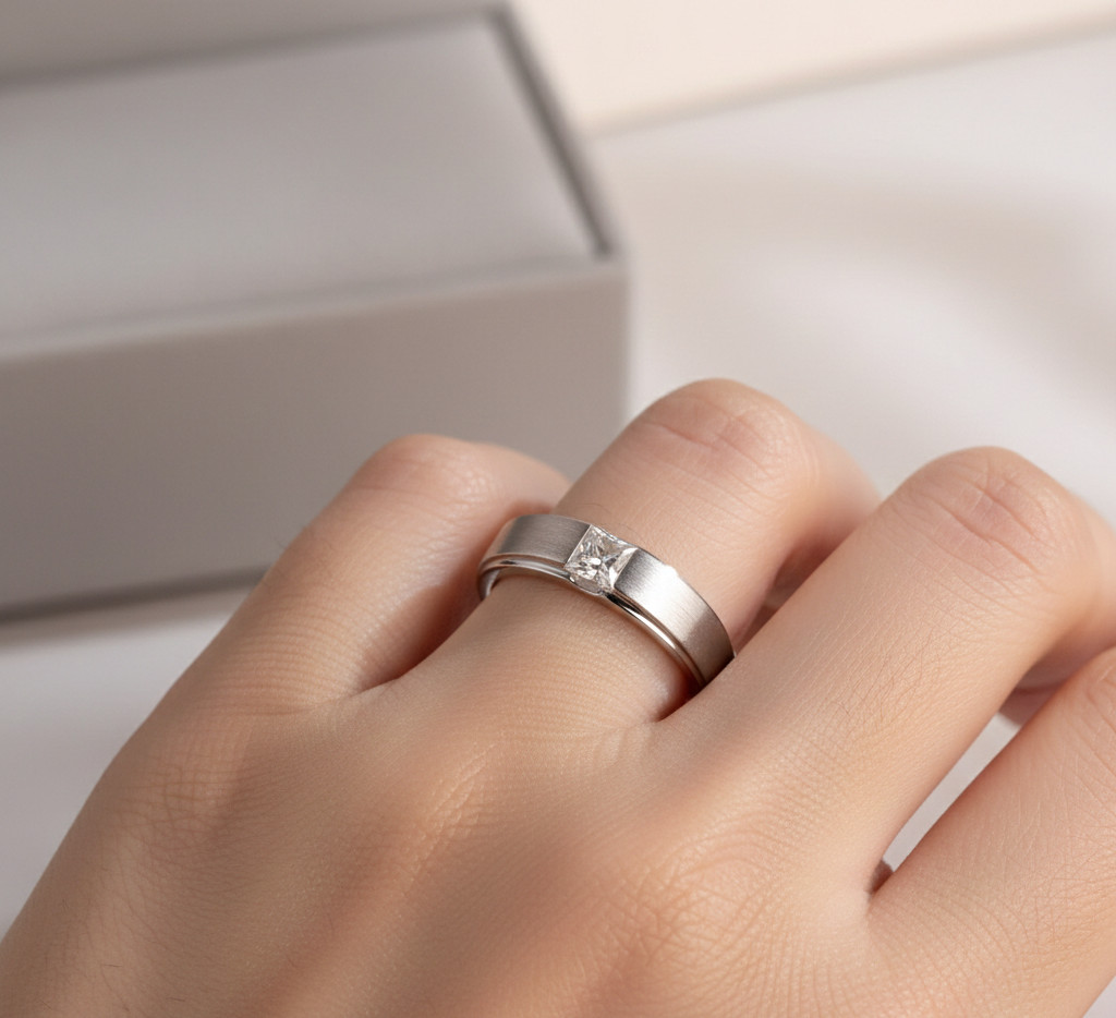 Princess Cut Moissanite Ring 925 Sterling Silver Solitaire Engagement Ring