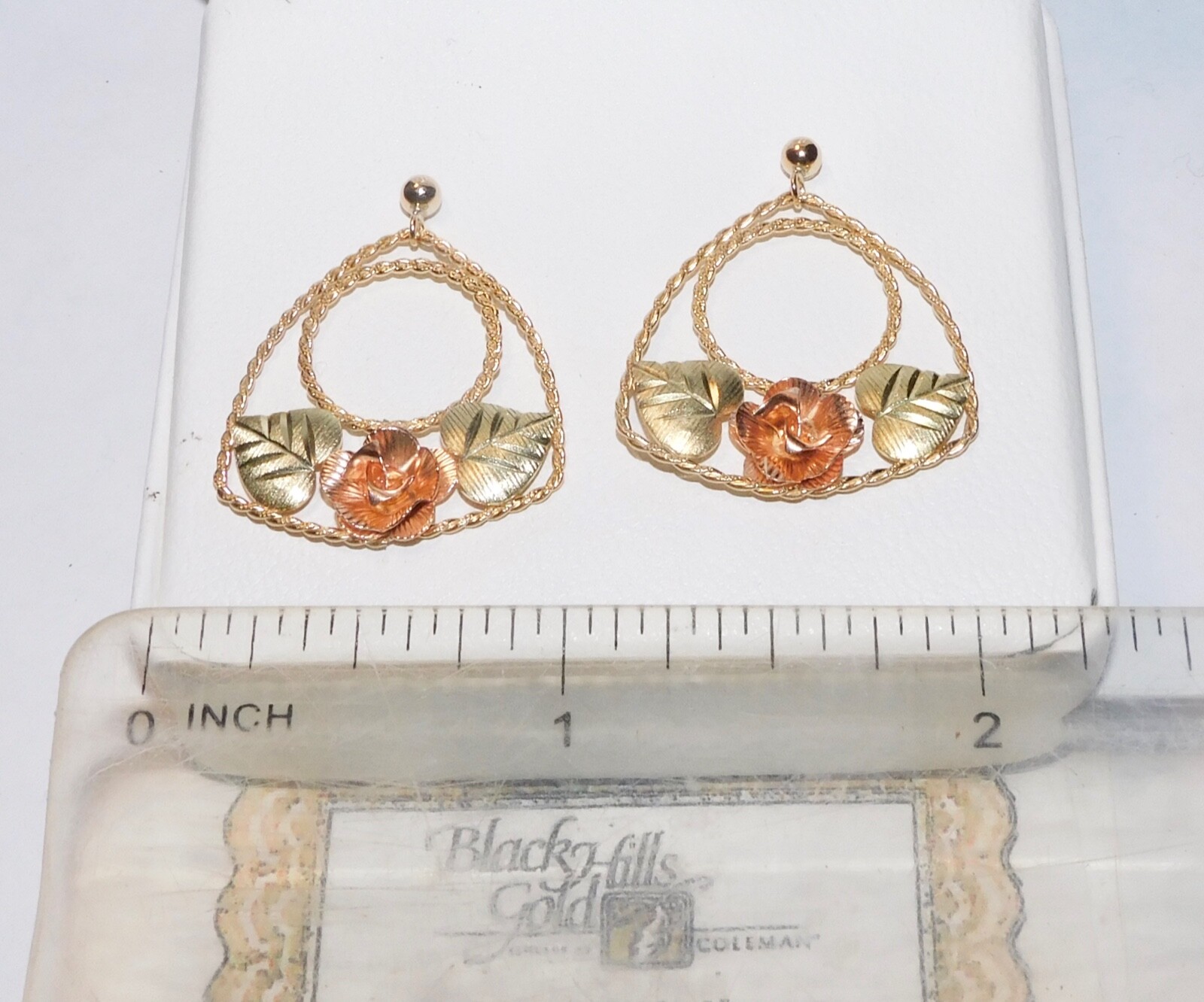 Black Hills Gold 10K 12k Extra Large Rose Leaf Drop Earrings