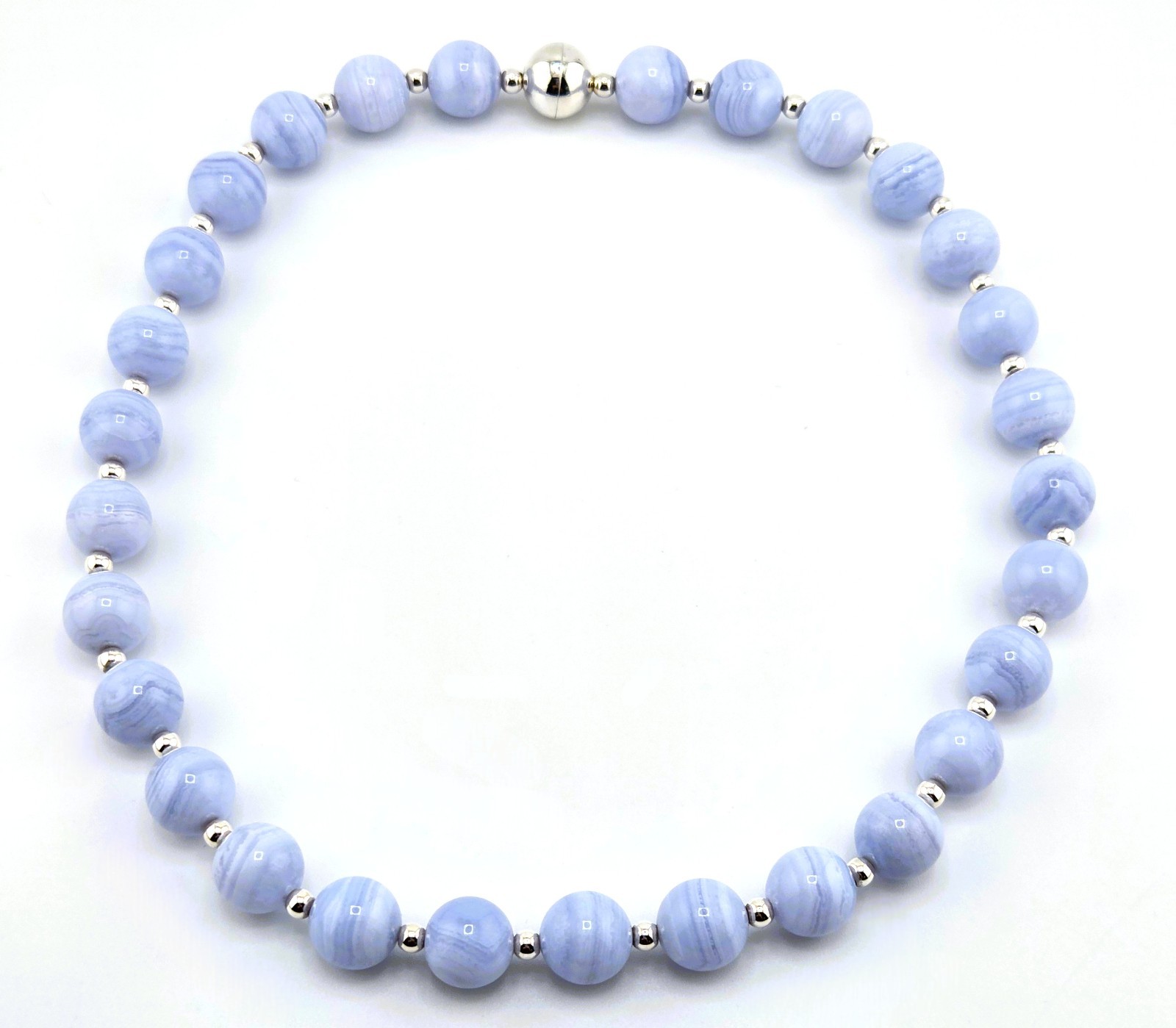 Milor Italian Necklace Blue Lace Agate 18″ Sterling Silver Magnetic 3016