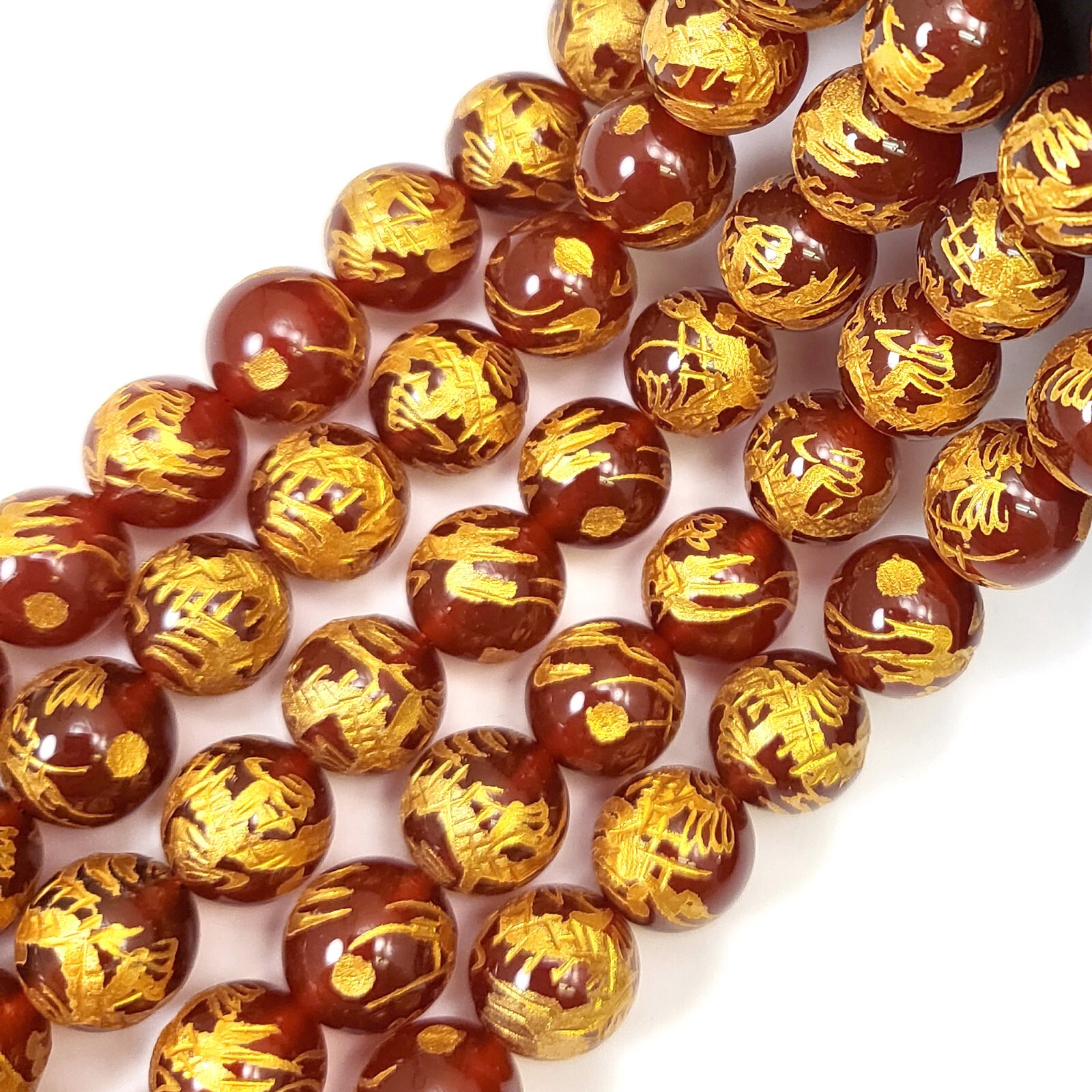 Natural Carnelian w Curved Gold Dragon Ball Round Beads 10mm 12mm 14mm