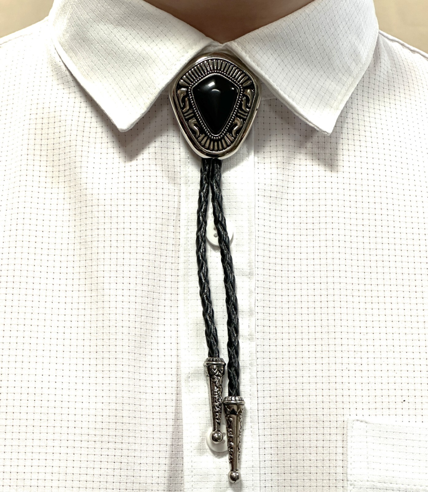 Bolo Tie Mens Wedding Necklace PU Leather Rope Western Cowboy Style