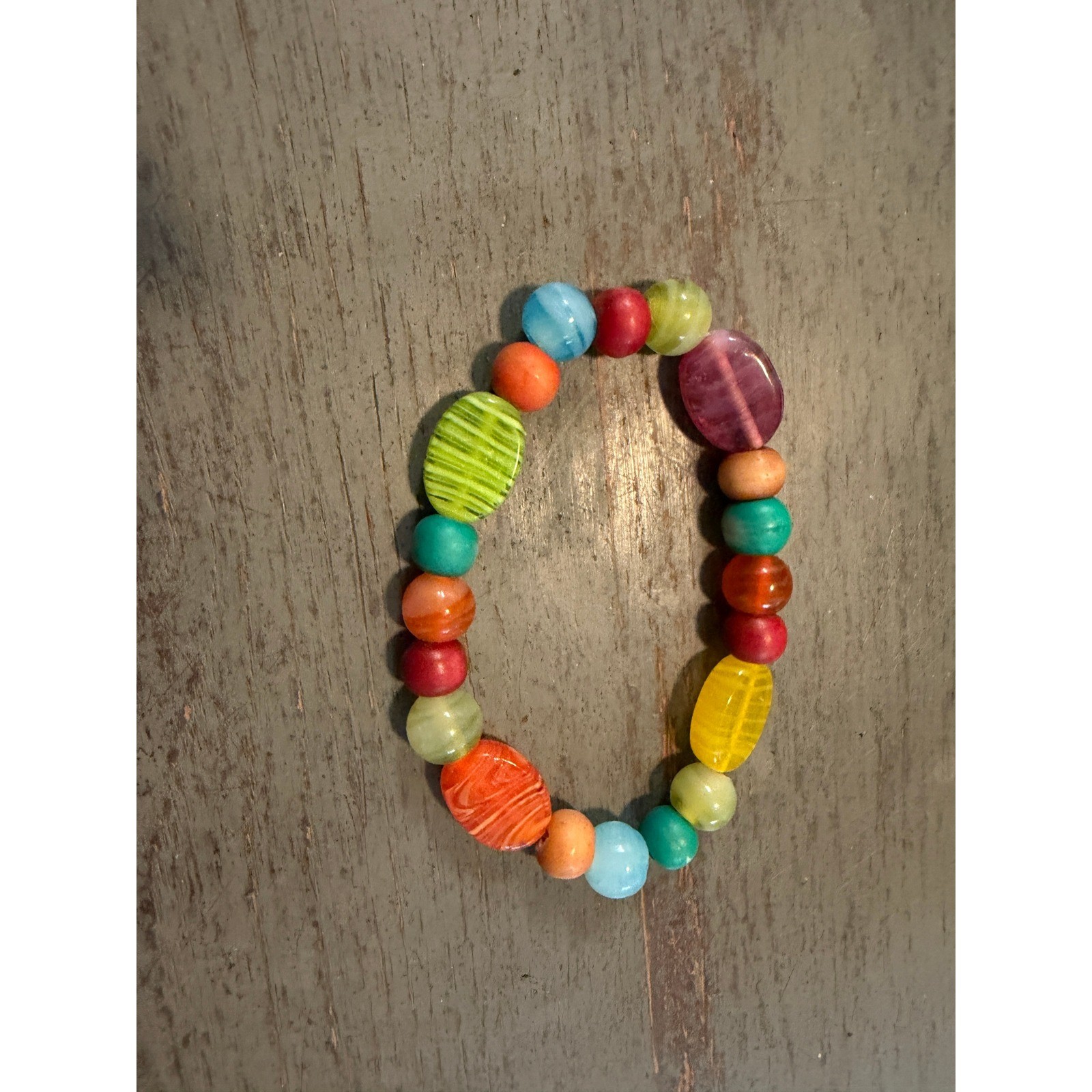 Vintage Multi Color Beaded Stretch Bracelet Glass Resin Eclectic Mixed Media