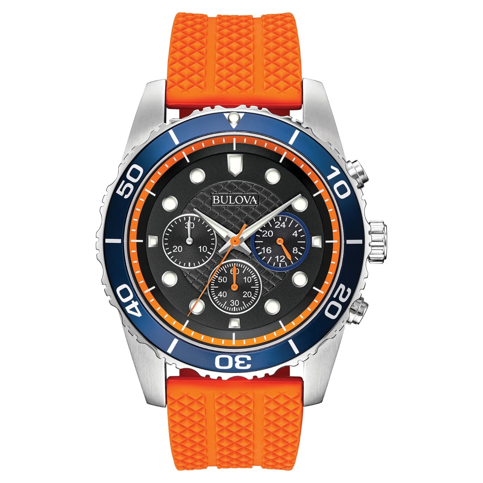 Bulova Men’s Sport Chronograph Orange Silicone Quartz Watch 43MM 98A204