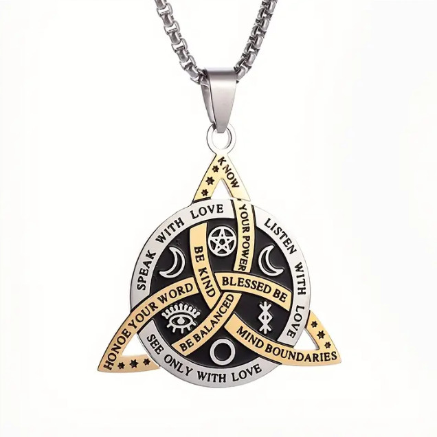 New Gold Witch’s Irish Protection Triquetra Trinity Knot Pendant Necklace Goth