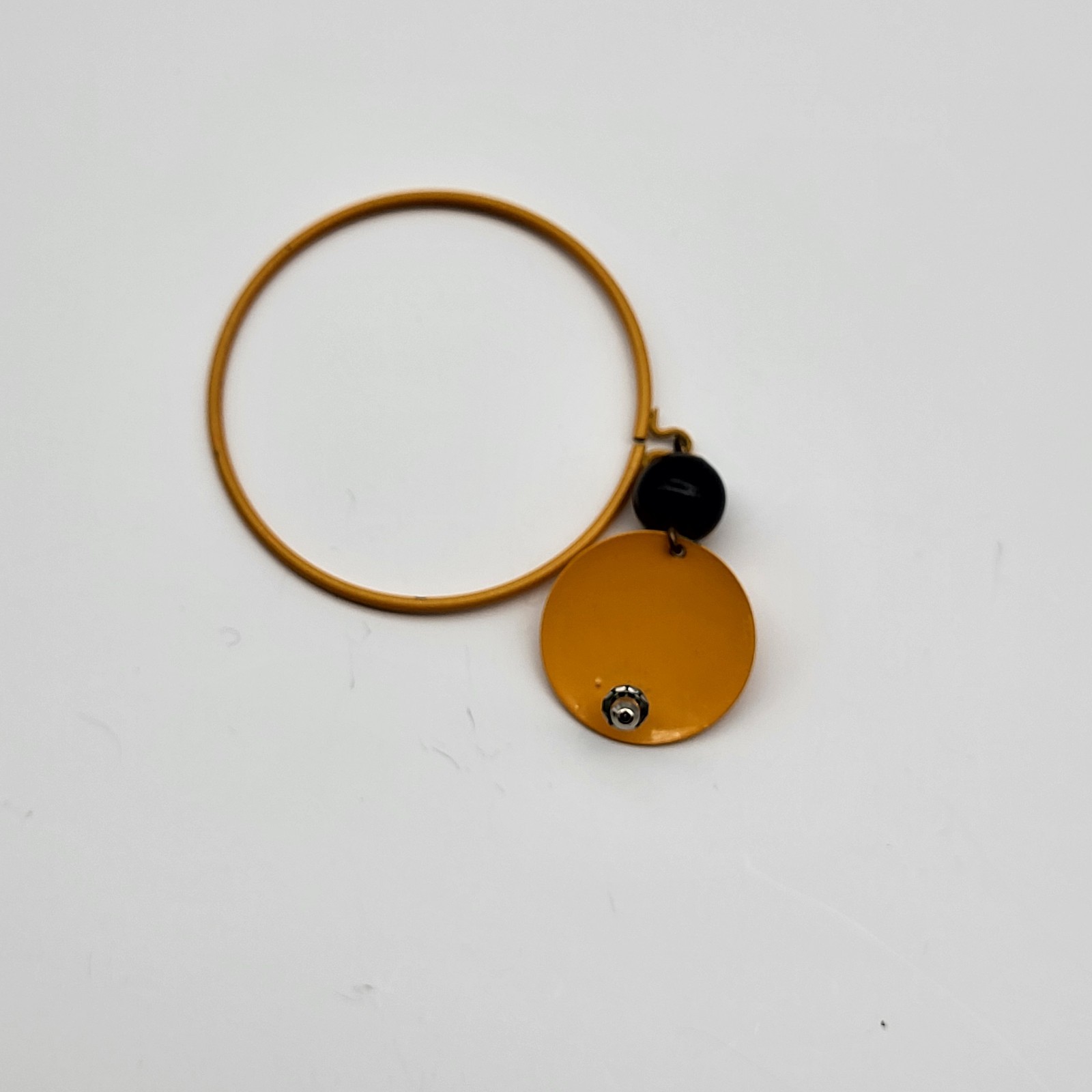 Fabulous Vintage Mustard Yellow Enamel Disco Hippie Earrings Large Hoops Bold
