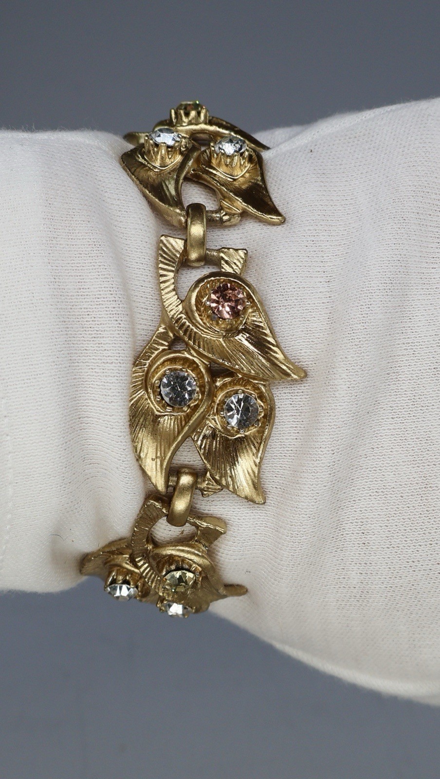 Vintage Czech Rhinestone Bracelet Gold Tone Wing Motif REFURBISHED READ