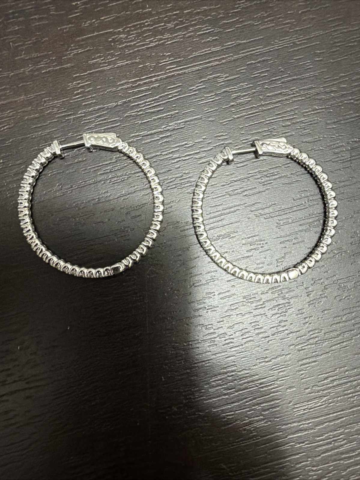 8G 925 Sterling Silver CZ Tennis Hoop Earrings Rhodium Plated – Brand New