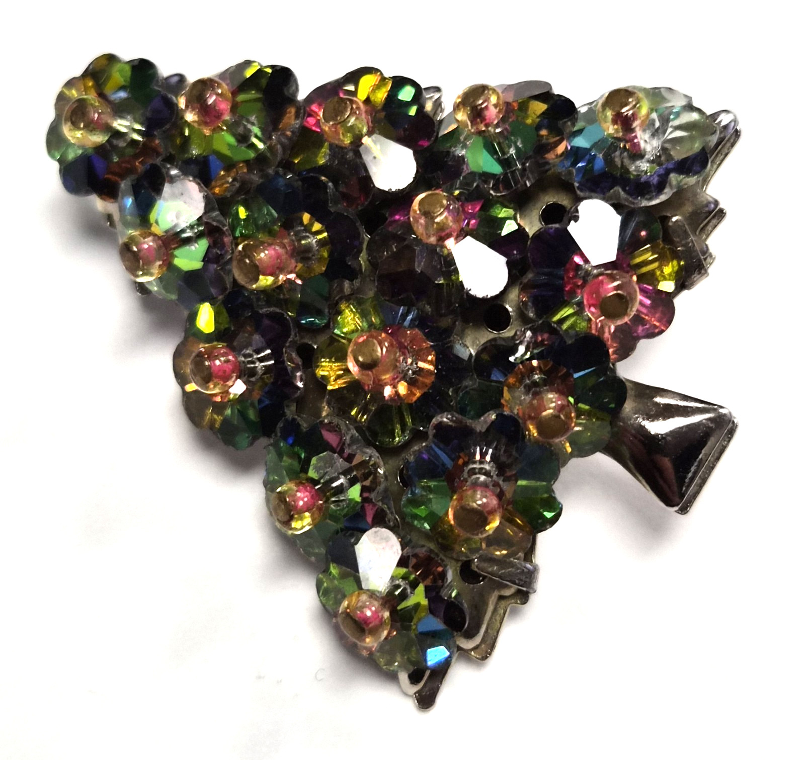 Vintage 60’s Watermelon Rivoli Crystal Bead Christmas Tree Pin / Brooch