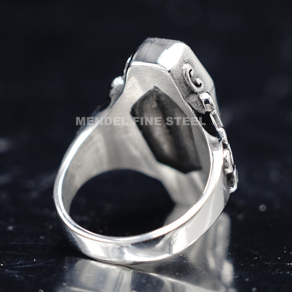 MENDEL Gothic Mens Stainless Steel Coffin Shaped Punk Biker Skull Ring Size 7-15