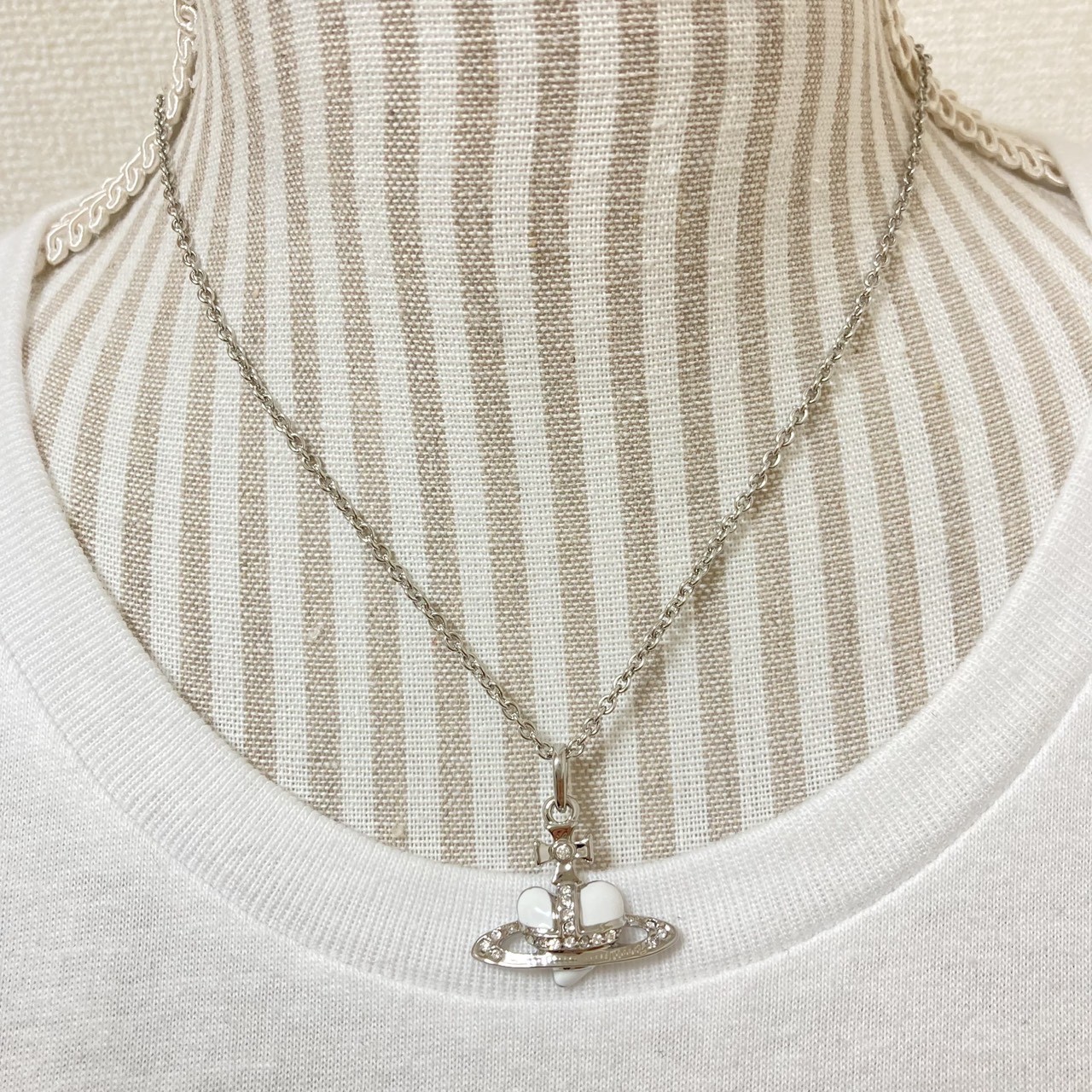 Vivienne Westwood Necklace Diamante Heart White Silver TOP 2.5cm NO BOX