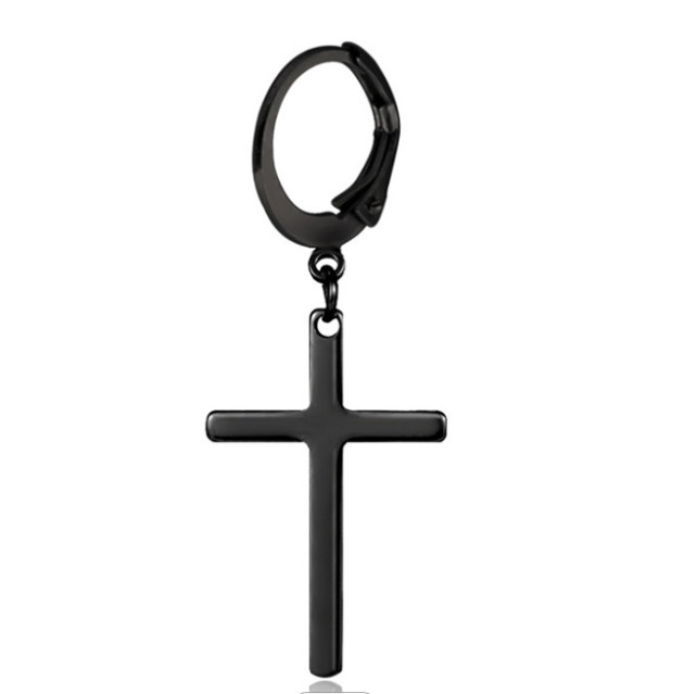 2pc Men Women Stainless Steel Slim Cross Dangle Drop Huggie Earrings Hinged Hoop