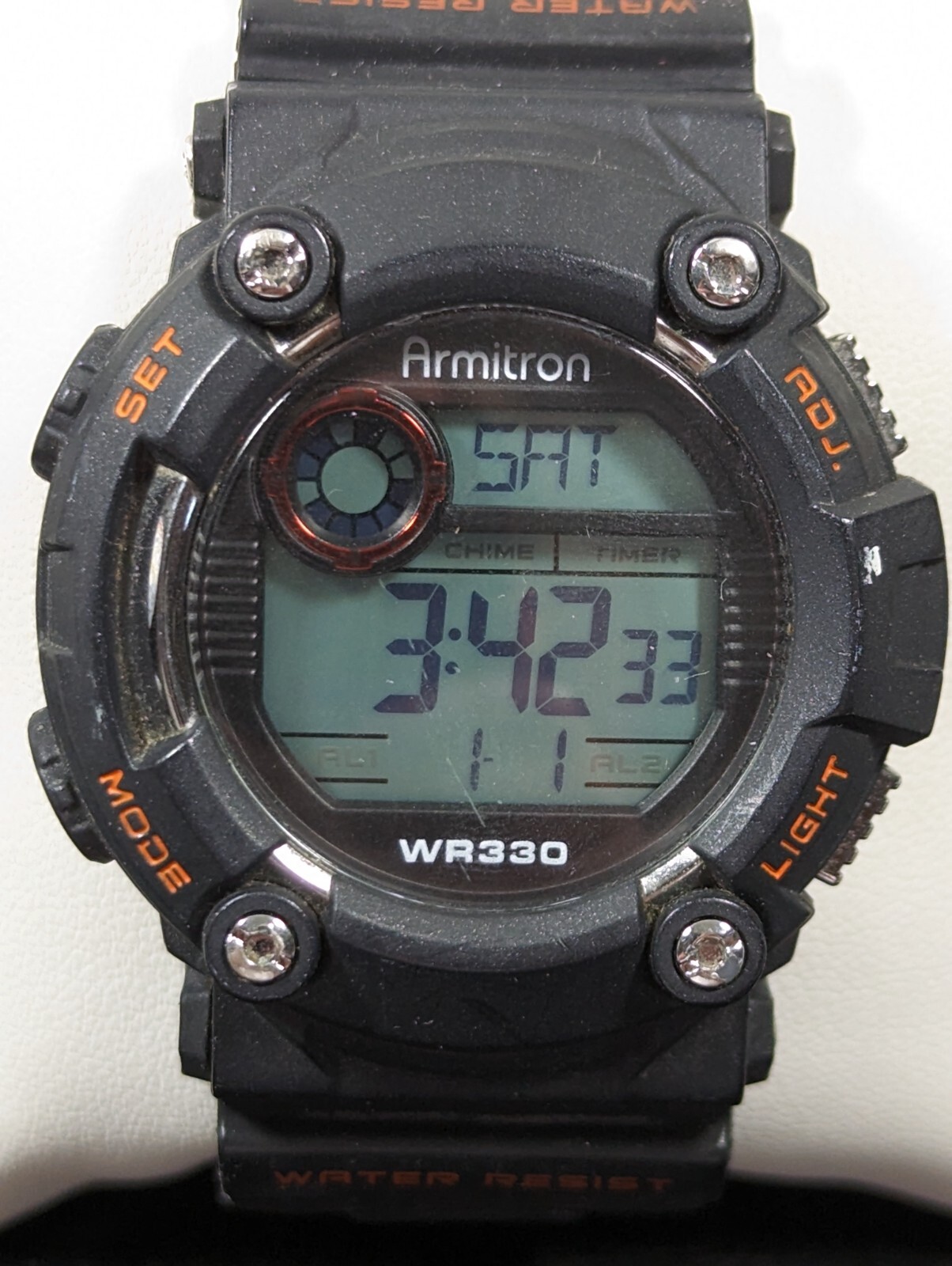 Armitron Digital Day Date Alarm Chrono Black 46 mm Case Black Band Watch