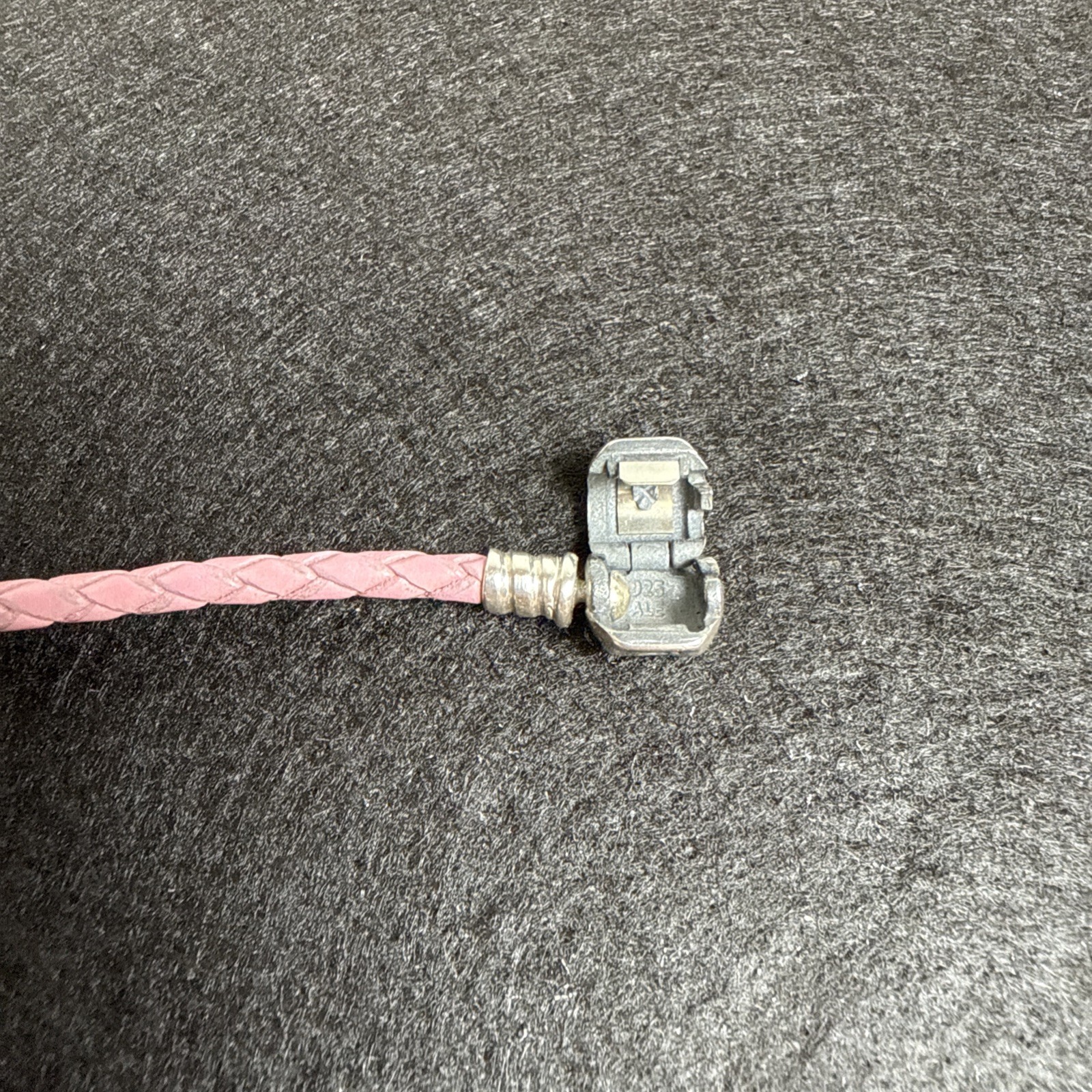 Pandora 925 Sterling Silver Moments Pink Leather Braided Bracelet 7.2 in.