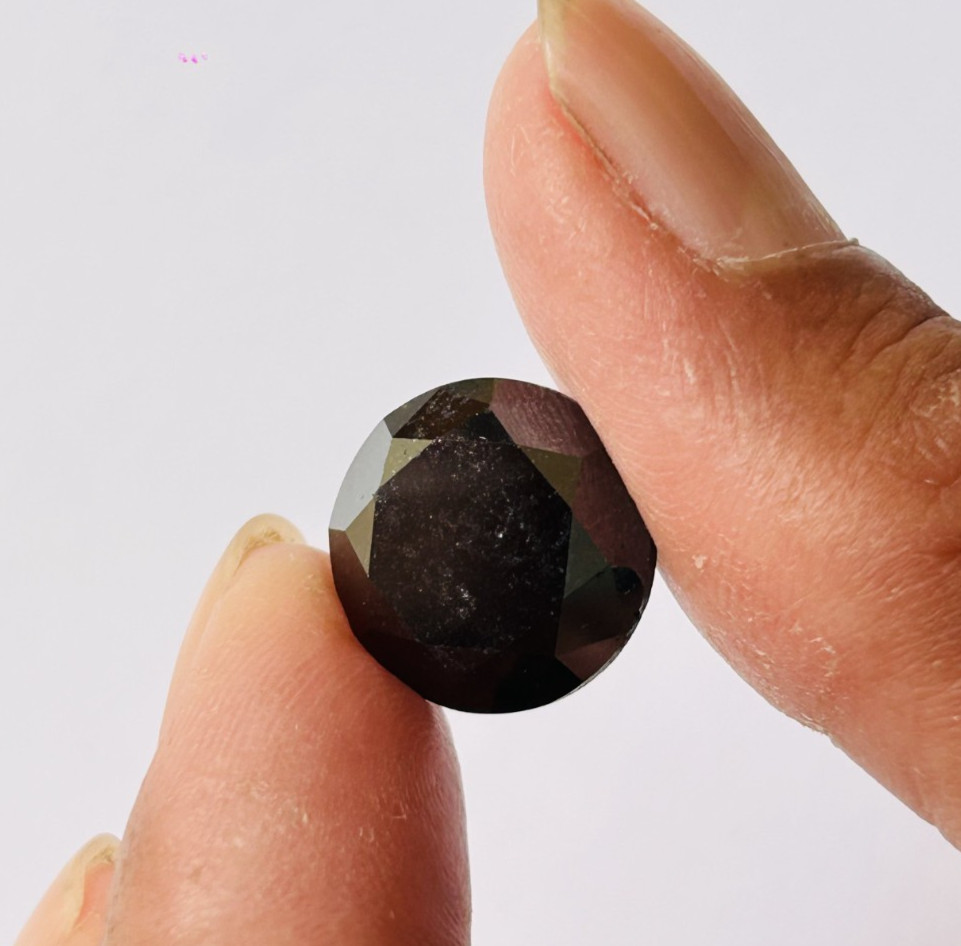 13CT Natural Black Diamond: Round Brilliant Cut Rare Diamond (14.02×9.05mm)