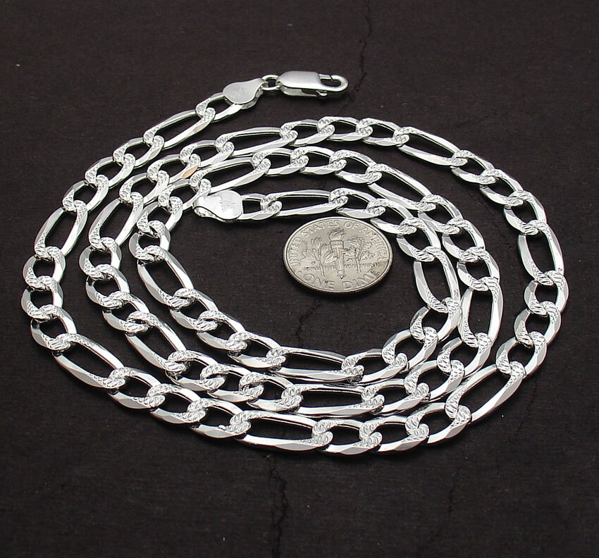 24″ Italian Reversible Diamond Cut Pave Figaro Chain Necklace Real Solid Silver