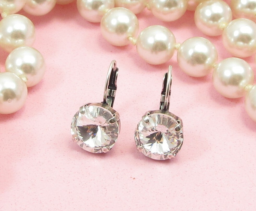 12mm Drop Cup Chain Earrings made w/ 12mm CLEAR CRYSTAL Premium Crystals