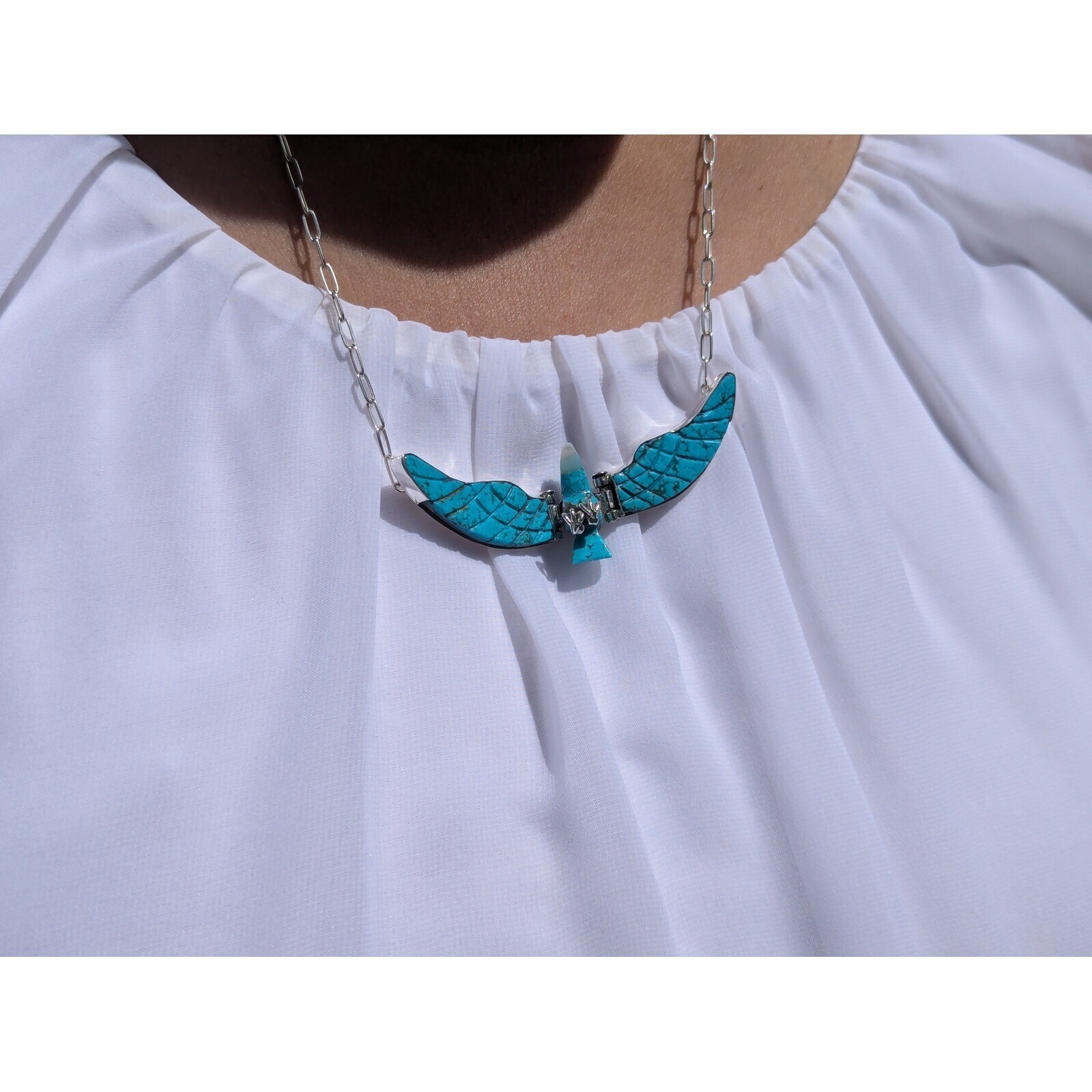 Navajo Necklace Native Am Jewelry Turquoise Bald Eagle Design***