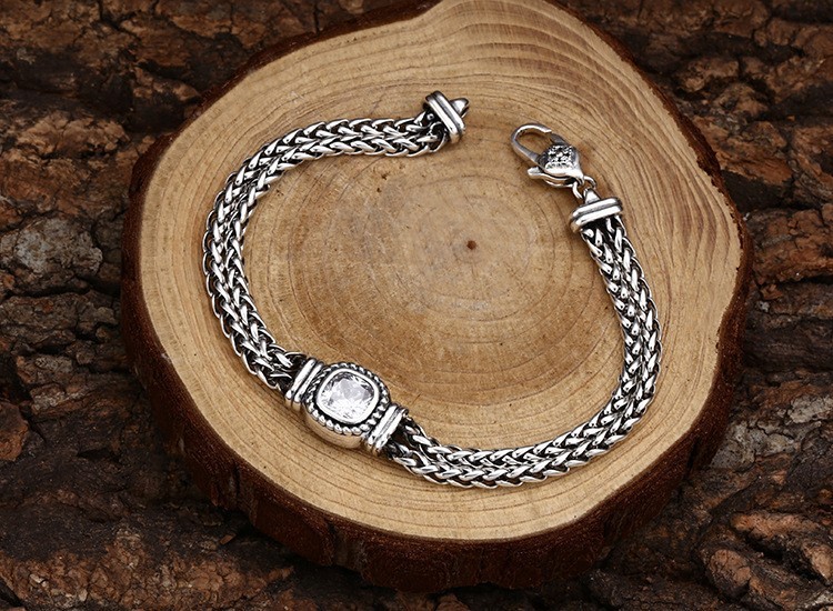 Vintage Woven Double Spiga/Wheat Link Bracelet Braided Chian Solid 925 Silver