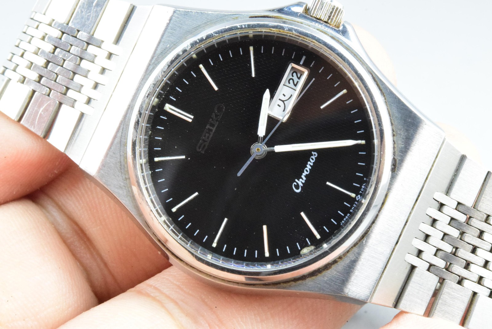 Vintage watch Seiko Chronos 5H23-7D20 Black Men Quartz Round 38mm