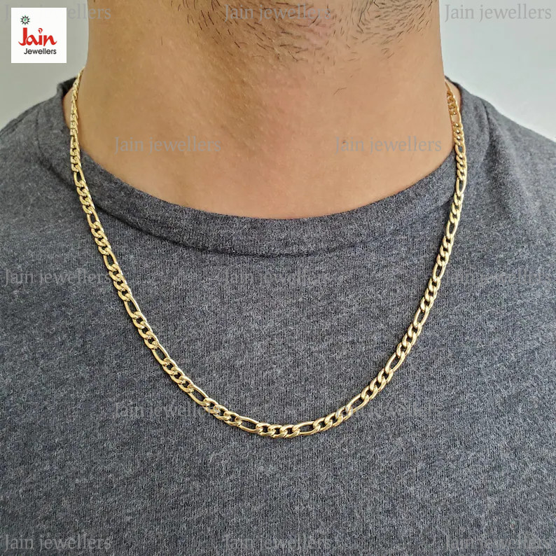 REAL GOLD 18 Kt, 22 Kt Hallmark Gold Figaro Link Unisex Necklace Chain 3.5 MM