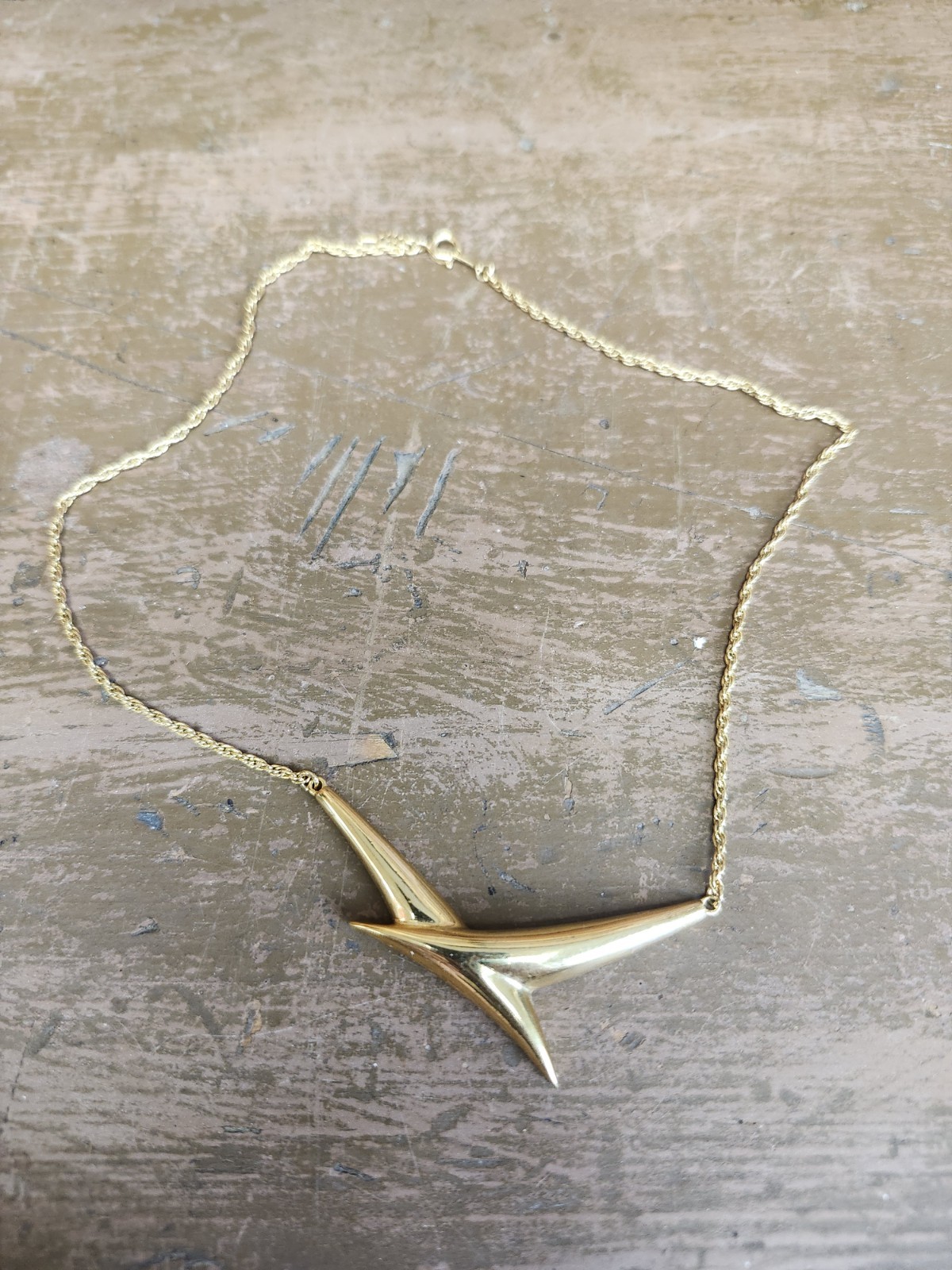 Vtg Crown Trifari Gold Tone Abstract Bird Eagle Seagull X Art Choker Necklace