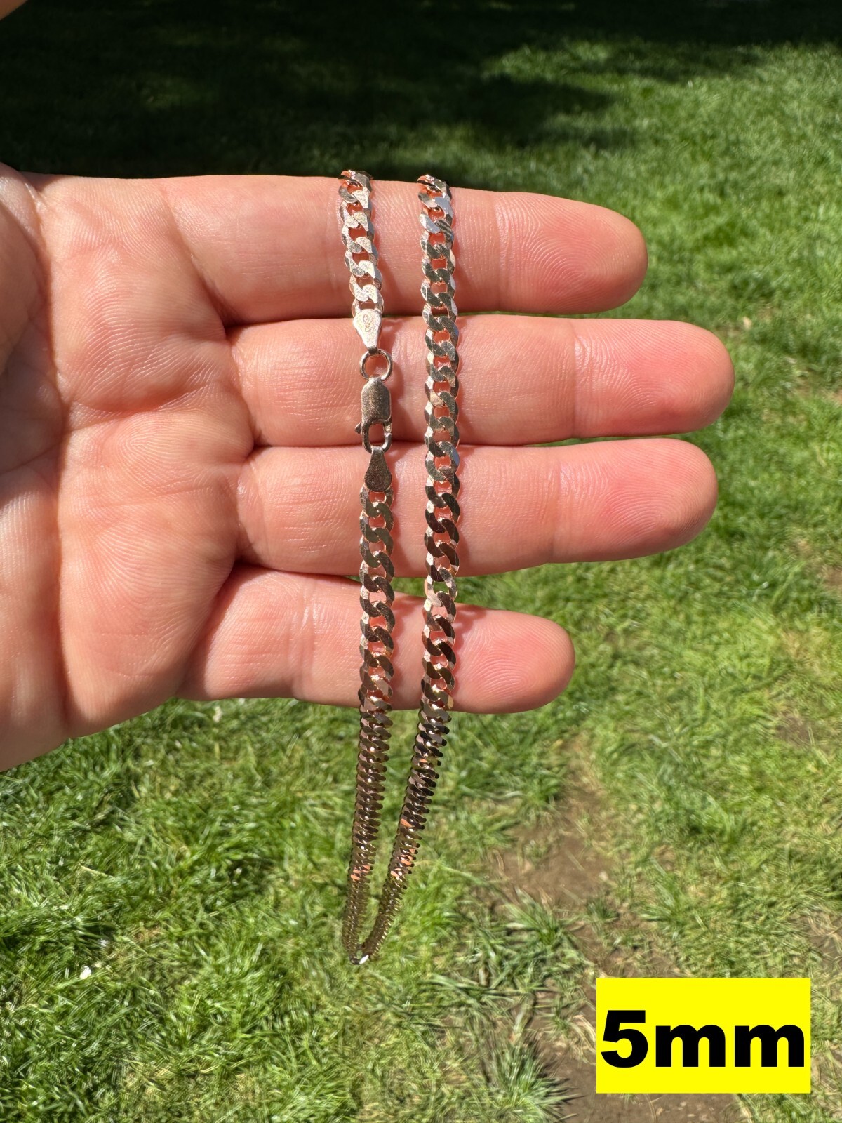14k Rose Gold Plated REAL Solid 925 Silver Flat Cuban Link Chain Necklace 3-8mm
